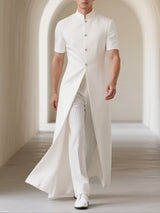 Mens Solid Color Long Hem Split Short-Sleeve Blazer SKUL22523