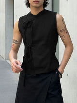 Men's Retro Oriental Style Mandarin Collar Tie-Front Asymmetrical Tank SKUL57075