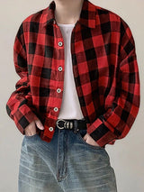 Men's Plaid Colorblock Long Sleeve Shirt SKUL32785
