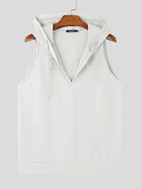 Mens Solid Color V-Neck Hooded Sleeveless Tank SKUK76254