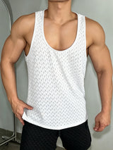 Men's Avant-Garde Retro Geometric Open-Knit Pointelle Fitted Muscle Tank SKUL72721