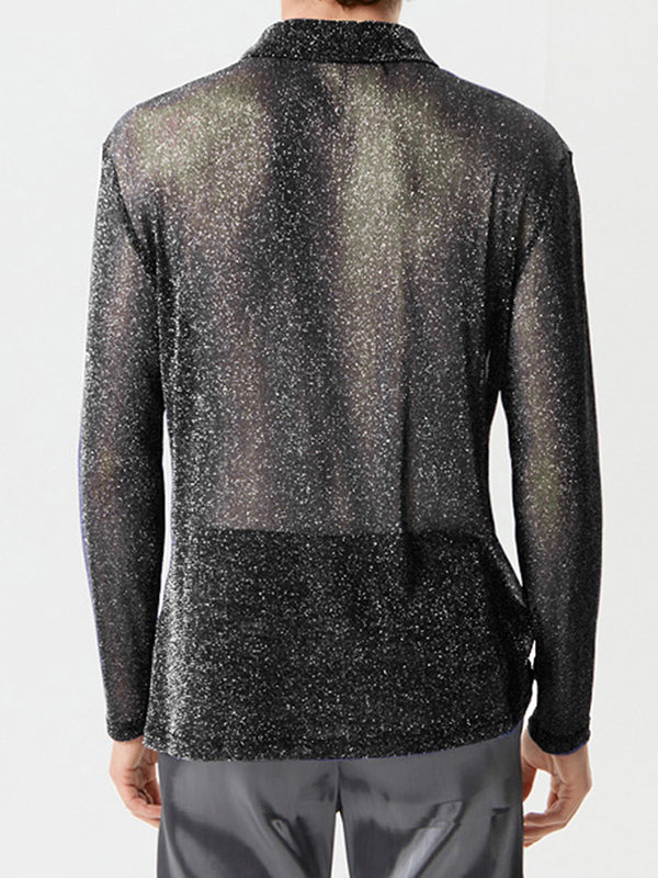 Mens Glitter See Through Long Sleeve Shirt SKUK51632