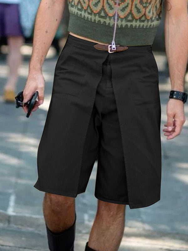 Mens Solid Color Layered Casual Short SKUL08487