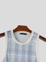 Men's Retro Athletic Aesthetic Contrast Binding Detail Deep U-Neck Tank SKUL68461
