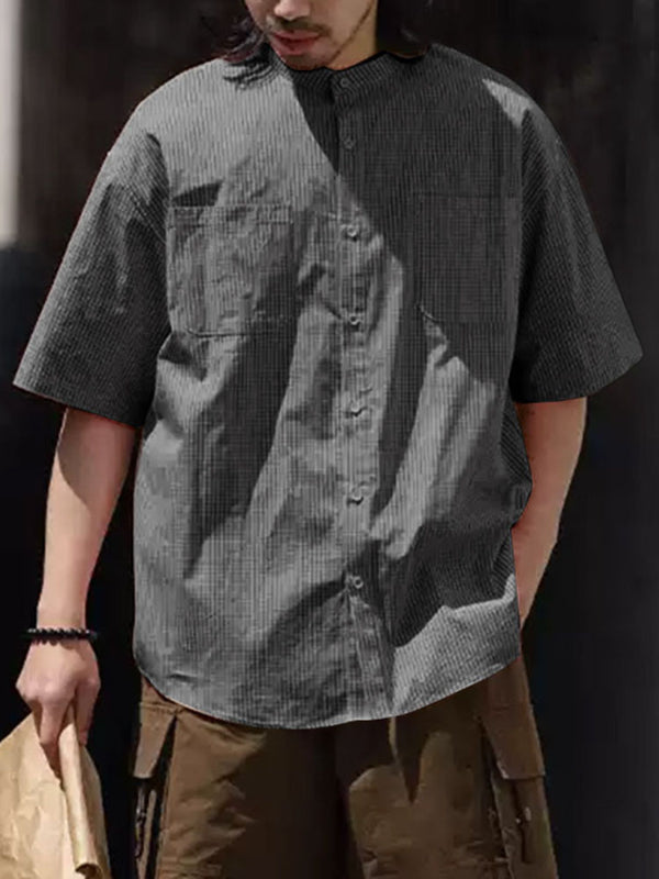 Mens Solid Color Striped Short Sleeve Shirt SKUL17881