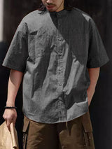 Mens Solid Color Striped Short Sleeve Shirt SKUL17881