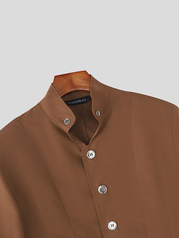 Men's Solid Color Stand Collar Slim Fit Button Blazer SKUL46007