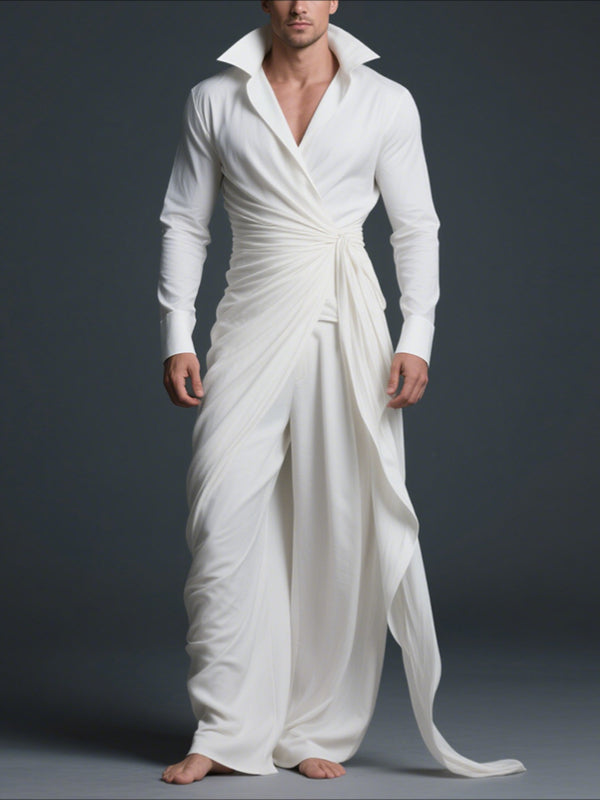 Men's Knotted Stand Collar Long Sleeve Shirt SKUL34072