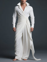 Men's Knotted Stand Collar Long Sleeve Shirt SKUL34072