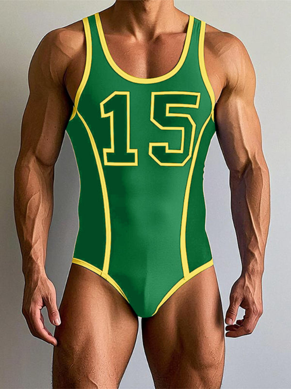 Men's Number Print Colorblock Bodysuit SKUL22306