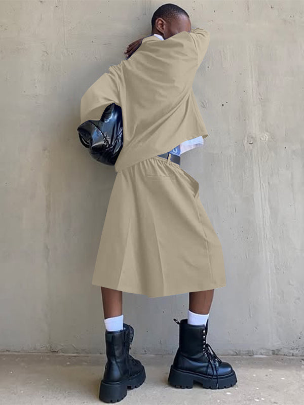 Mens Solid Color Minimalist Loose Two Pieces Outfit SKUK98812