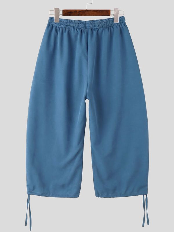 Men's Streetwear Wide Leg Drawstring Hem Crop Pant SKUL62104