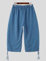 Men's Streetwear Wide Leg Drawstring Hem Crop Pant SKUL62104