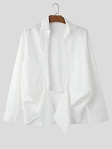 Mens Lace Patchwork Hollow-Out Long-Sleeve Shirt SKUK97045