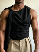 Men's Avant-Garde Party Shoulder Sash Side Ruched Sleeveless Round Neck Tank SKUL80514