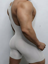 Men's Solid Color Slim Fit Sleeveless Bodysuit SKUL42532