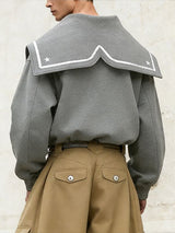 Men's Star Print Contrast Sailor Collar Long Sleeve Jacket SKUL43749