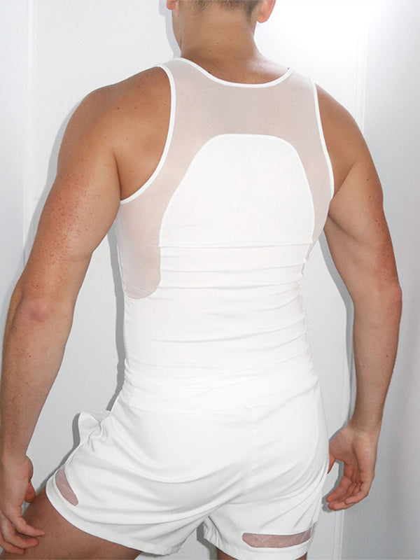 Men's Sheer Mesh Patchwork Two Pieces Outfit SKUL22474