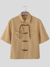 Men's Solid Color New Chinese Style Frog Button Short Sleeve Shirt SKUL57120