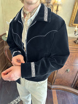 Men's Lace Patchwork Velvet Long Sleeve Jacket SKUL35230