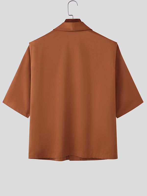 Men's Solid Color Turn Down Collar Short Sleeve Shirt SKUL55353