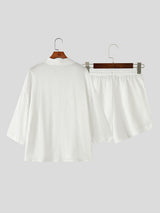 Mens Solid Color Minimalist Ruched Two Pieces Outfit SKUL13055