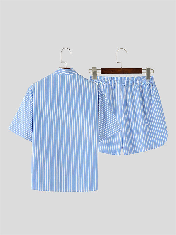 Mens Casual Striped Collarless Two Pieces Outfit SKUL08443