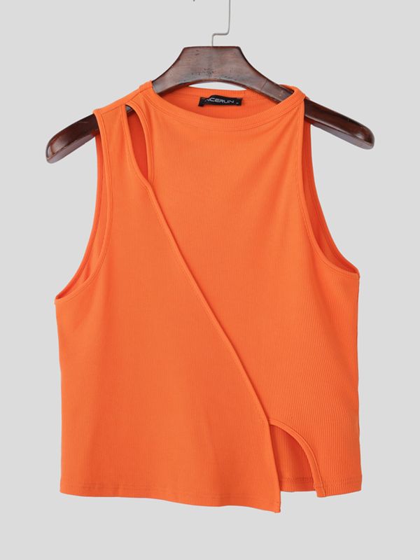 Men's Avant-Garde Deconstructed Asymmetry Layered Texture Tank SKUL58713