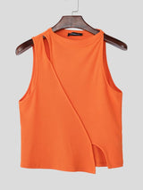 Men's Avant-Garde Deconstructed Asymmetry Layered Texture Tank SKUL58713