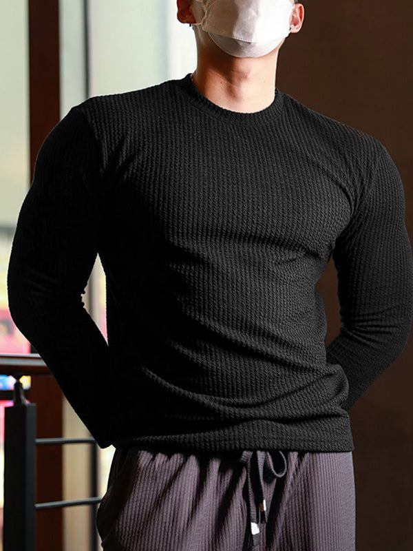 Mens Minimalist Textured Long-Sleeve T-Shirt SKUK76399