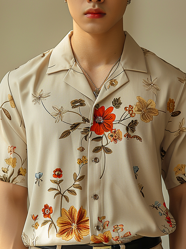 Mens  Fashion Floral Print Short Sleeve Shirt SKUK62902