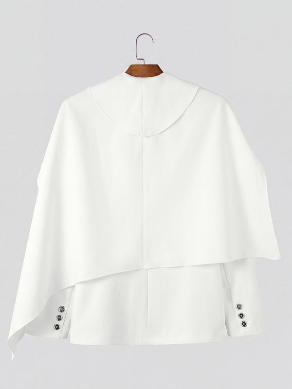 Men's Avant-Garde Runway Sculptural Draped Shawl Cape Single Button Long Sleeve Shawl Collar Blazer SKUL81867