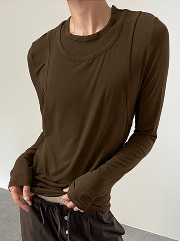 Men's Faux Two Piece Design Long Sleeve T-Shirt SKUL44943