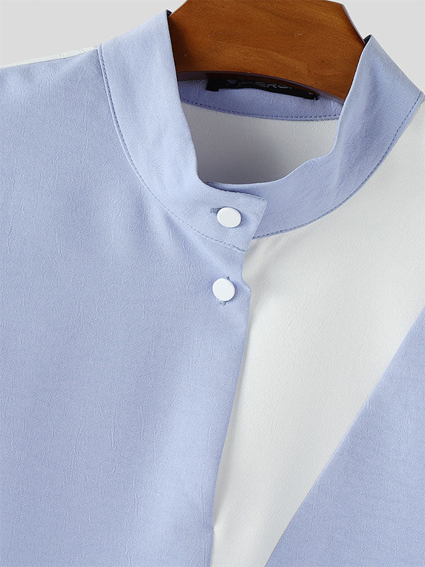 Mens Color Block Patchwork Long Sleeve Shirt SKUL05301