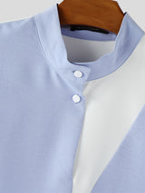 Mens Color Block Patchwork Long Sleeve Shirt SKUL05301