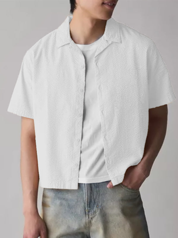 Mens Solid Color Textured Short-Sleeve Shirt SKUL11804