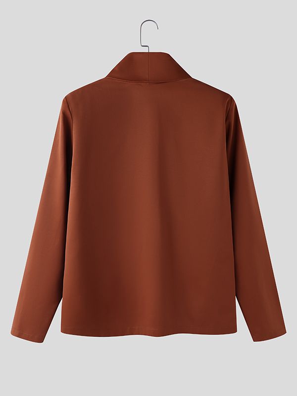 Men's Solid Color Cowl Neck Long Sleeve Shirt SKUL47944