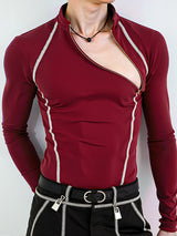 Mens Asymmetrical Zip Knit Long Sleeve T-Shirt SKUL00055