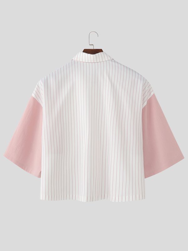 Men's Striped Loose Patchwork Half Sleeve Shirt SKUL51976