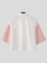 Men's Striped Loose Patchwork Half Sleeve Shirt SKUL51976