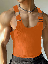 Mens Metal Buckle Patchwork Casual Tank SKUL05854