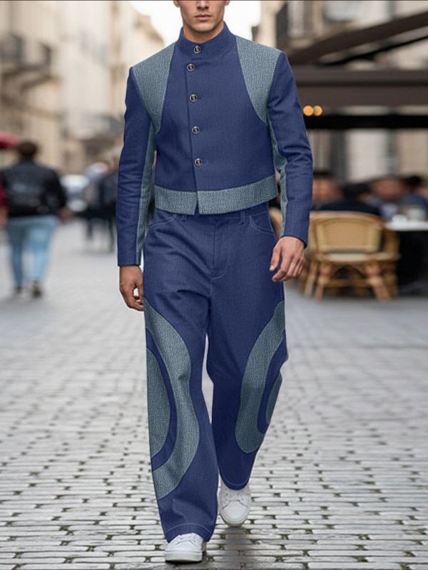 Men's Contrast Color Casual Two Pieces Outfit SKUL41380