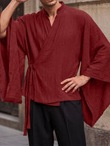 Men's Avant-Garde Early Autumn Cross Wrap Flare Sleeve Shirt SKUL81156
