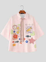 Men's Harajuku Streetwear Doodle Patchwork Short Sleeve Shirt SKUL69086