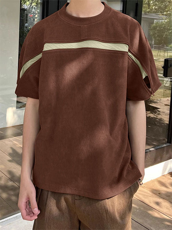 Mens Solid Color Zipper Short Sleeve T-Shirt SKUL17861