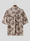 Mens Roses Print Lapel Collar Short Sleeve Shirt SKUK59631