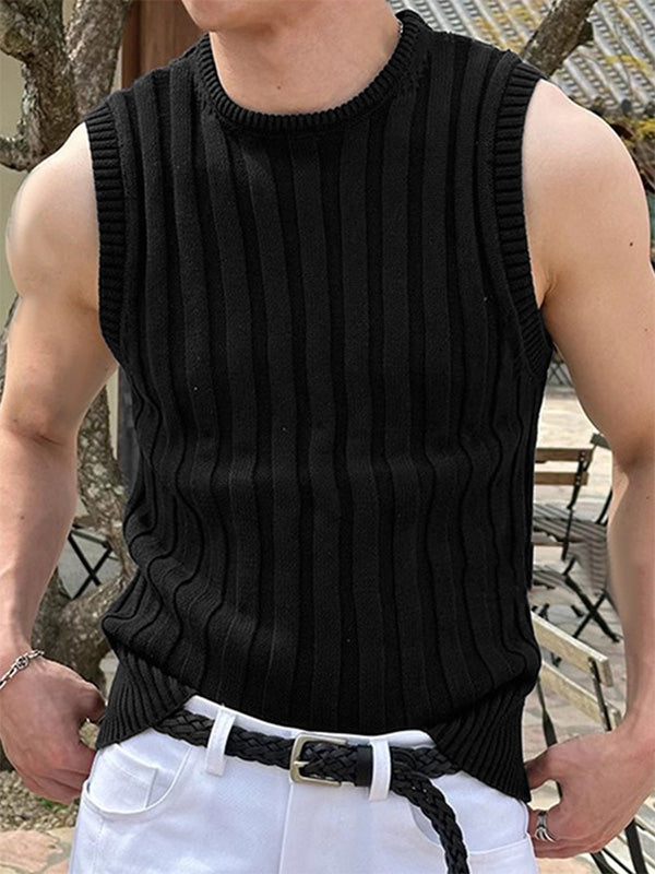 Mens Knit Textured Crew Neck Sleeveless Vest SKUK61140