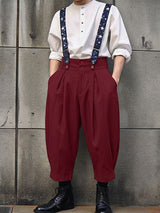 Men's Vintage British Star Printed Double-Button Wide High-Waistband Overall SKUL63185