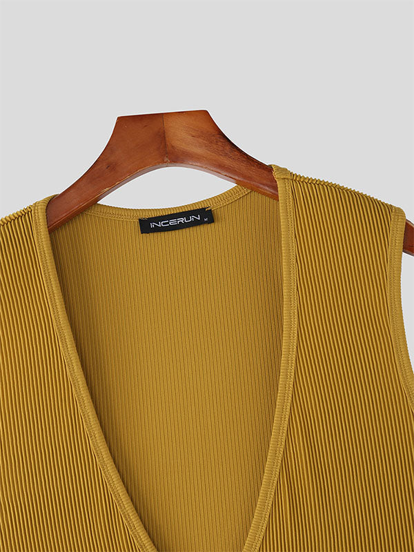 Mens Solid Color Textured Stripe Casual Tank SKUL16966