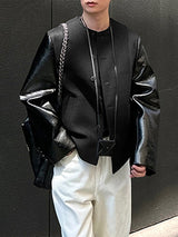 Men's Faux Leather Patchwork Loose Long Sleeve Blazer SKUL28507